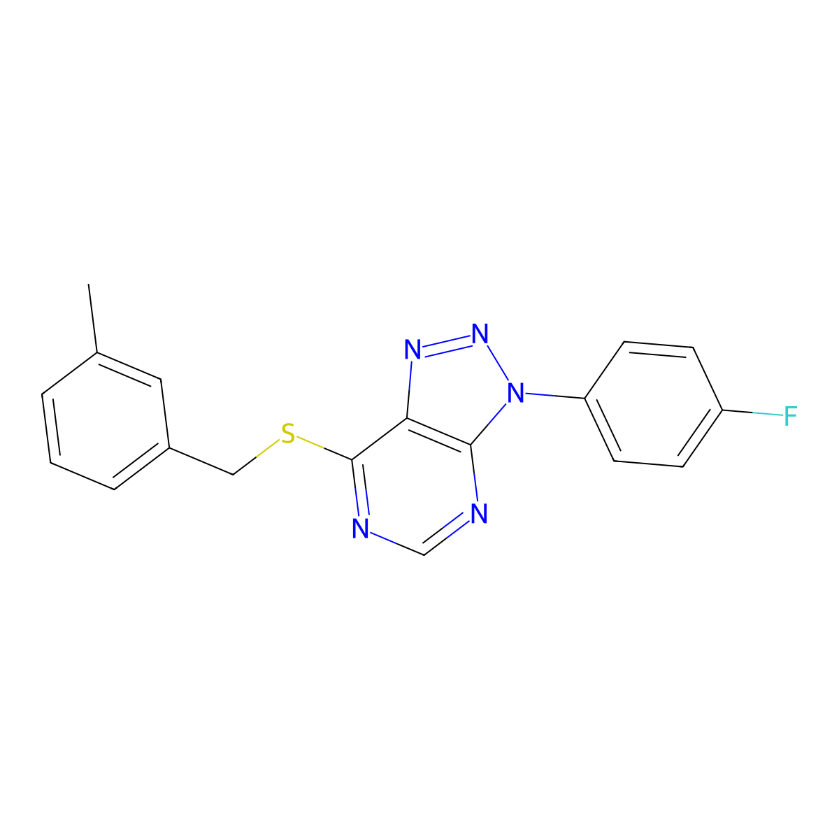 3-(4-Fluorophenyl)-7-[(3-methylphenyl)methylsulfanyl]triazolo[4,5-d]pyrimidine molecular structure, CAS 863460-45-1