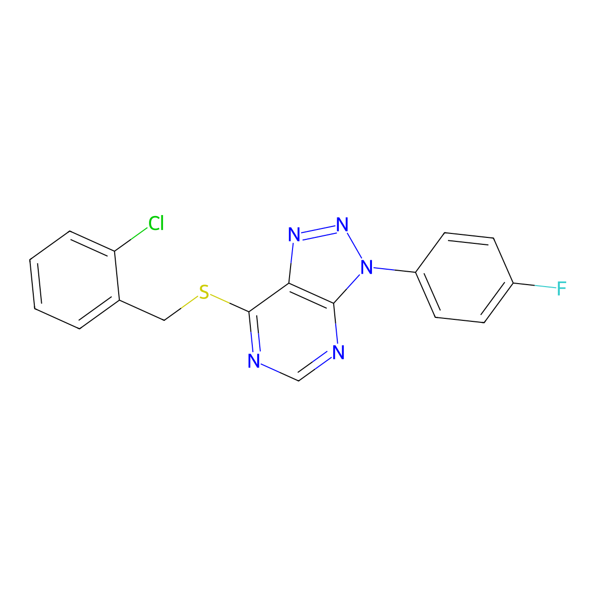 7-[(2-Chlorophenyl)methylsulfanyl]-3-(4-fluorophenyl)triazolo[4,5-d]pyrimidine molecular structure, CAS 863460-46-2