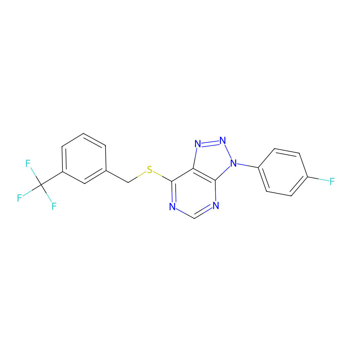 3-(4-Fluorophenyl)-7-[[3-(trifluoromethyl)phenyl]methylsulfanyl]triazolo[4,5-d]pyrimidine molecular structure, CAS 863460-49-5