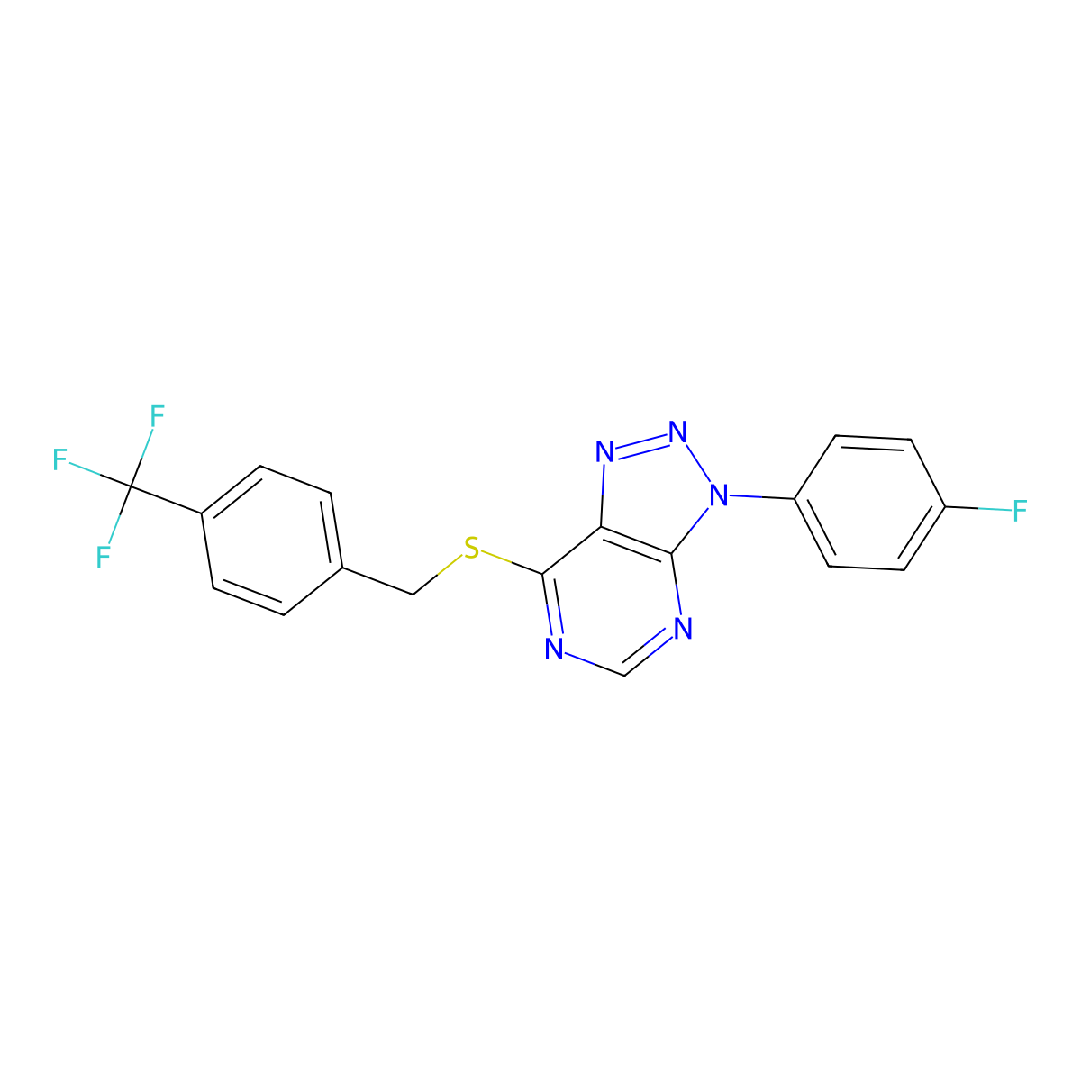 3-(4-Fluorophenyl)-7-[[4-(trifluoromethyl)phenyl]methylsulfanyl]triazolo[4,5-d]pyrimidine molecular structure, CAS 863460-50-8