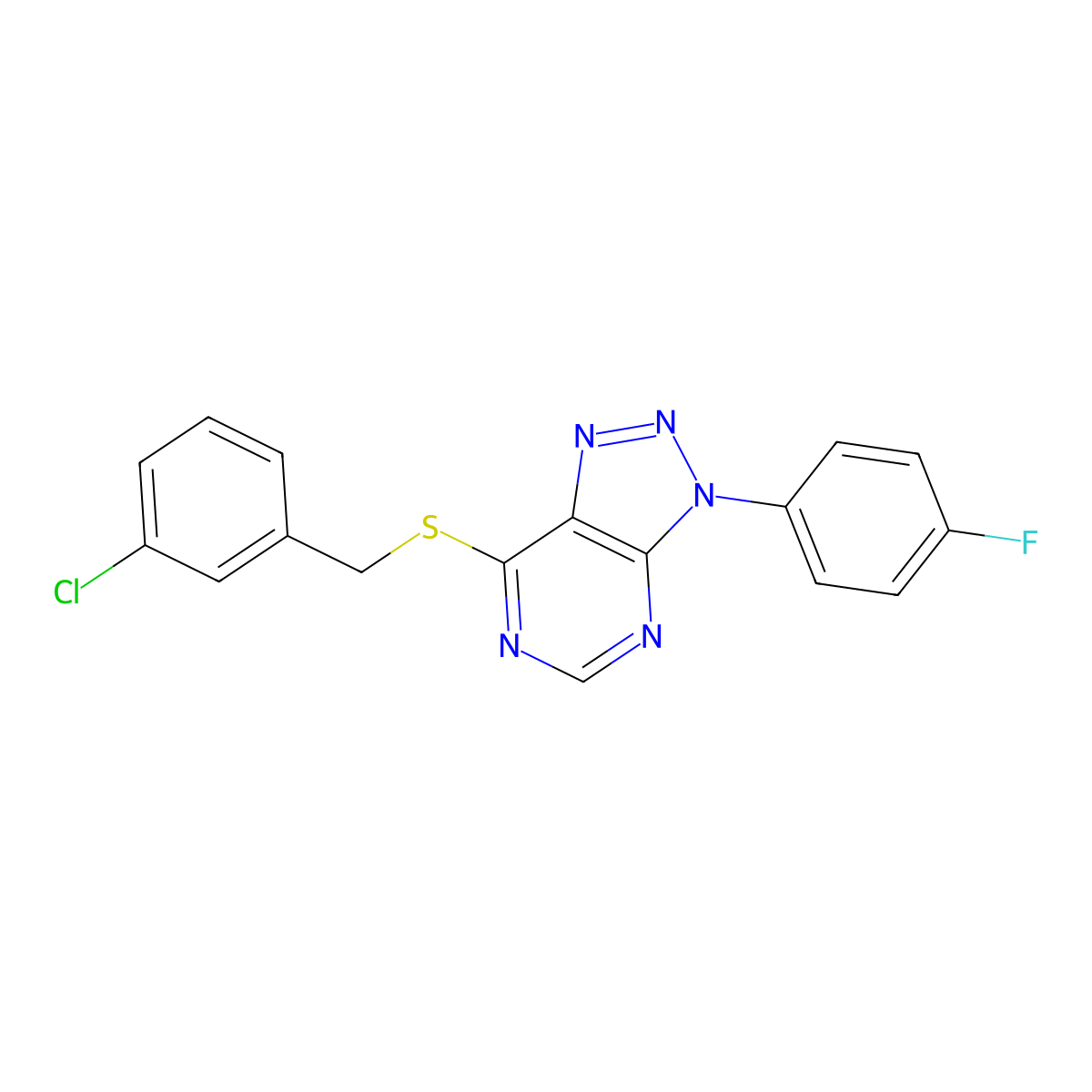 7-[(3-Chlorophenyl)methylsulfanyl]-3-(4-fluorophenyl)triazolo[4,5-d]pyrimidine molecular structure, CAS 863460-53-1