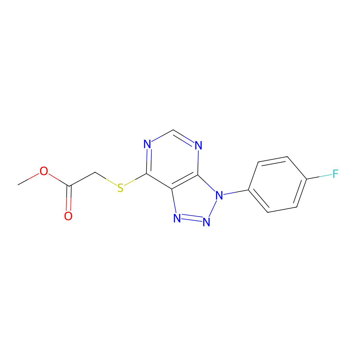 Methyl 2-[3-(4-fluorophenyl)triazolo[4,5-d]pyrimidin-7-yl]sulfanylacetate molecular structure, CAS 863460-54-2