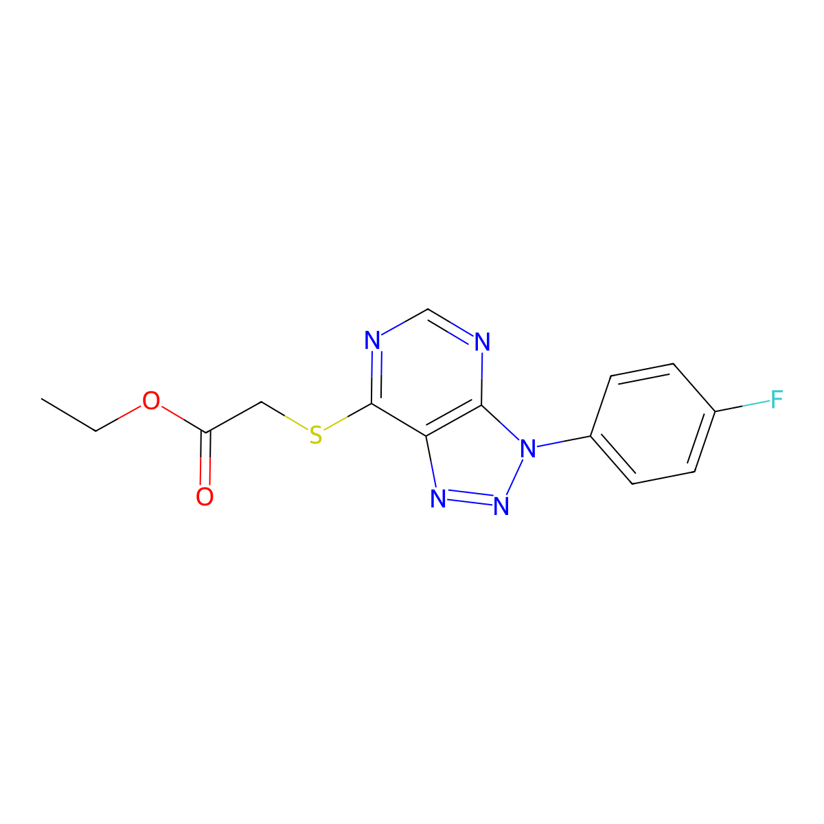 Ethyl 2-[3-(4-fluorophenyl)triazolo[4,5-d]pyrimidin-7-yl]sulfanylacetate molecular structure, CAS 863460-55-3