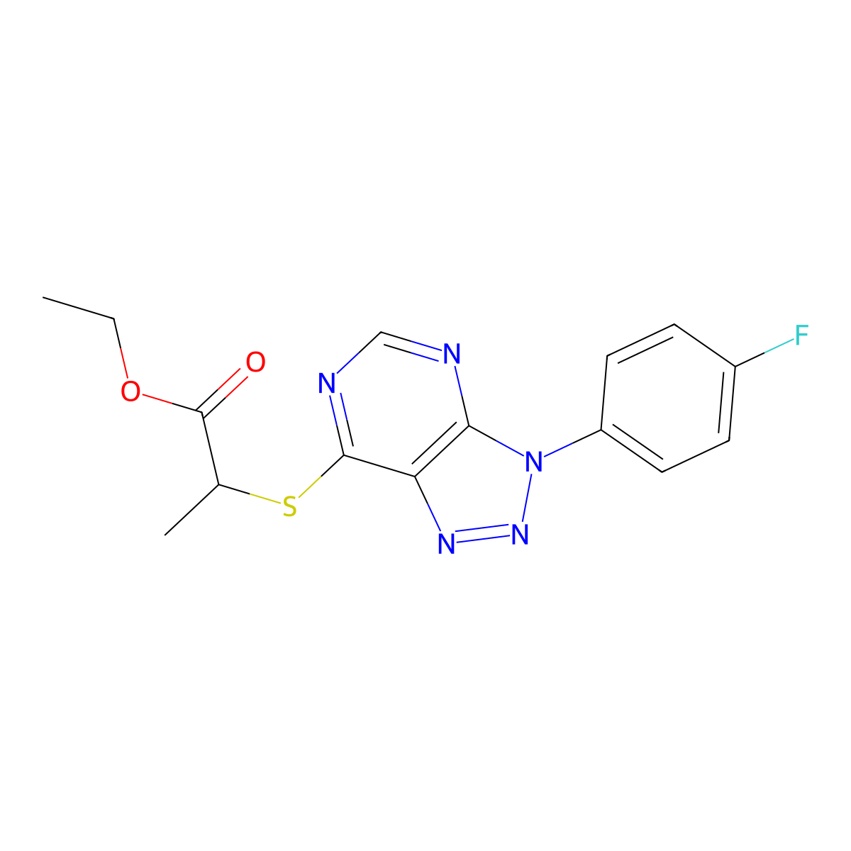 Ethyl 2-[3-(4-fluorophenyl)triazolo[4,5-d]pyrimidin-7-yl]sulfanylpropanoate molecular structure, CAS 863460-56-4