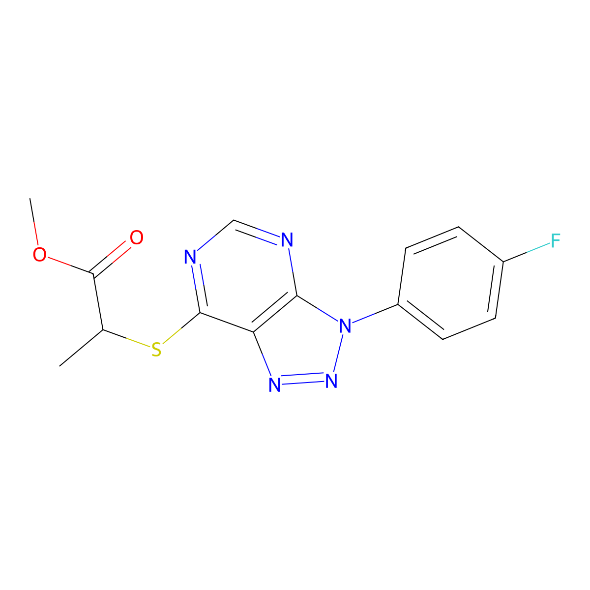 Methyl 2-[3-(4-fluorophenyl)triazolo[4,5-d]pyrimidin-7-yl]sulfanylpropanoate molecular structure, CAS 863460-59-7