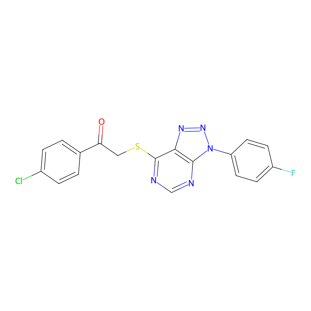 1-(4-Chlorophenyl)-2-[3-(4-fluorophenyl)triazolo[4,5-d]pyrimidin-7-yl]sulfanylethanone molecular structure, CAS 863460-62-2