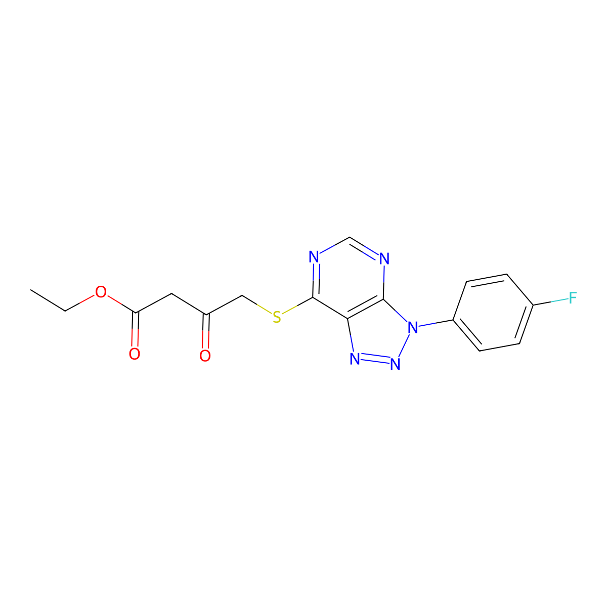 Ethyl 4-[3-(4-fluorophenyl)triazolo[4,5-d]pyrimidin-7-yl]sulfanyl-3-oxobutanoate molecular structure, CAS 863460-64-4
