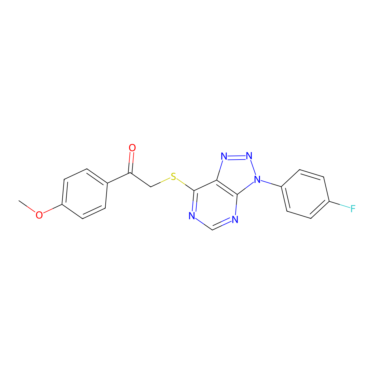 2-[3-(4-Fluorophenyl)triazolo[4,5-d]pyrimidin-7-yl]sulfanyl-1-(4-methoxyphenyl)ethanone molecular structure, CAS 863460-65-5