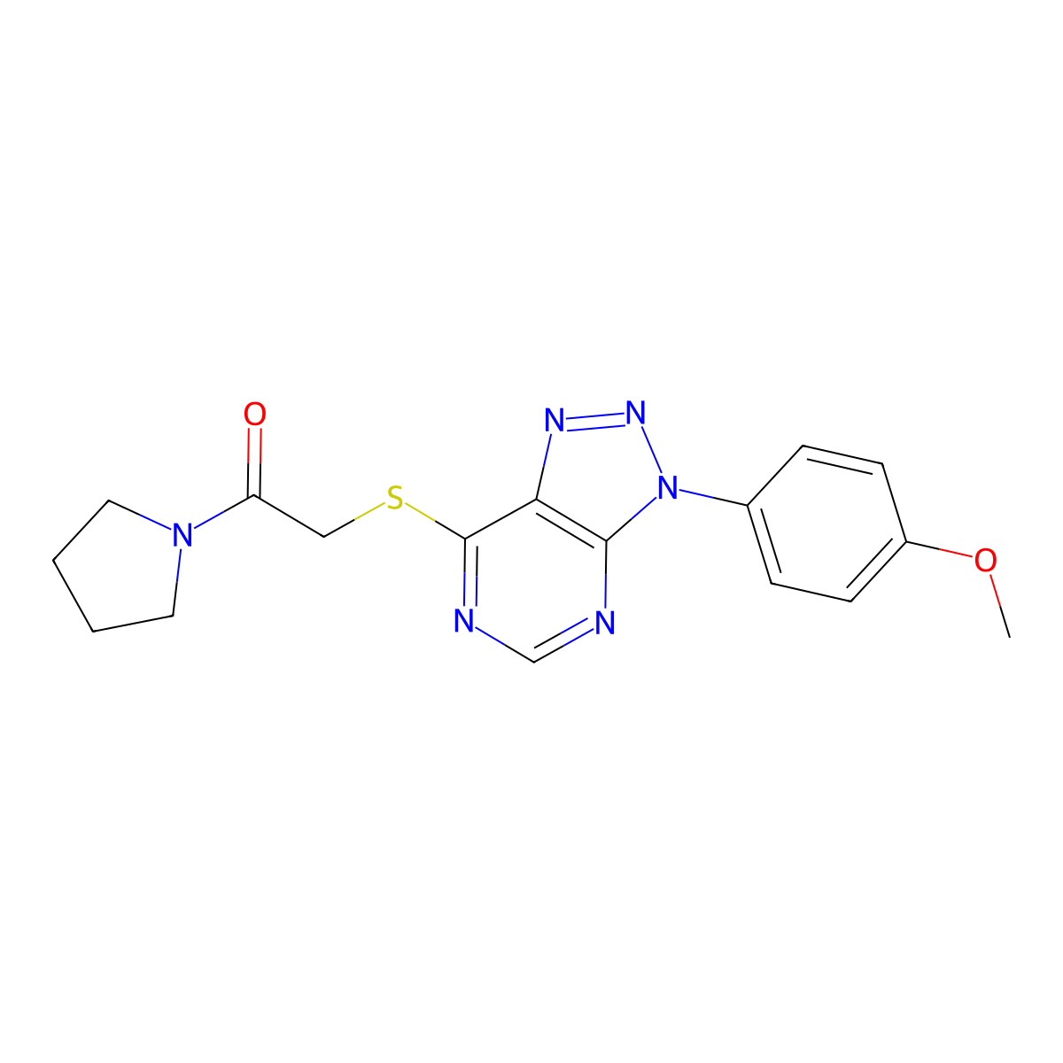 2-[3-(4-Methoxyphenyl)triazolo[4,5-d]pyrimidin-7-yl]sulfanyl-1-pyrrolidin-1-ylethanone molecular structure, CAS 863460-66-6
