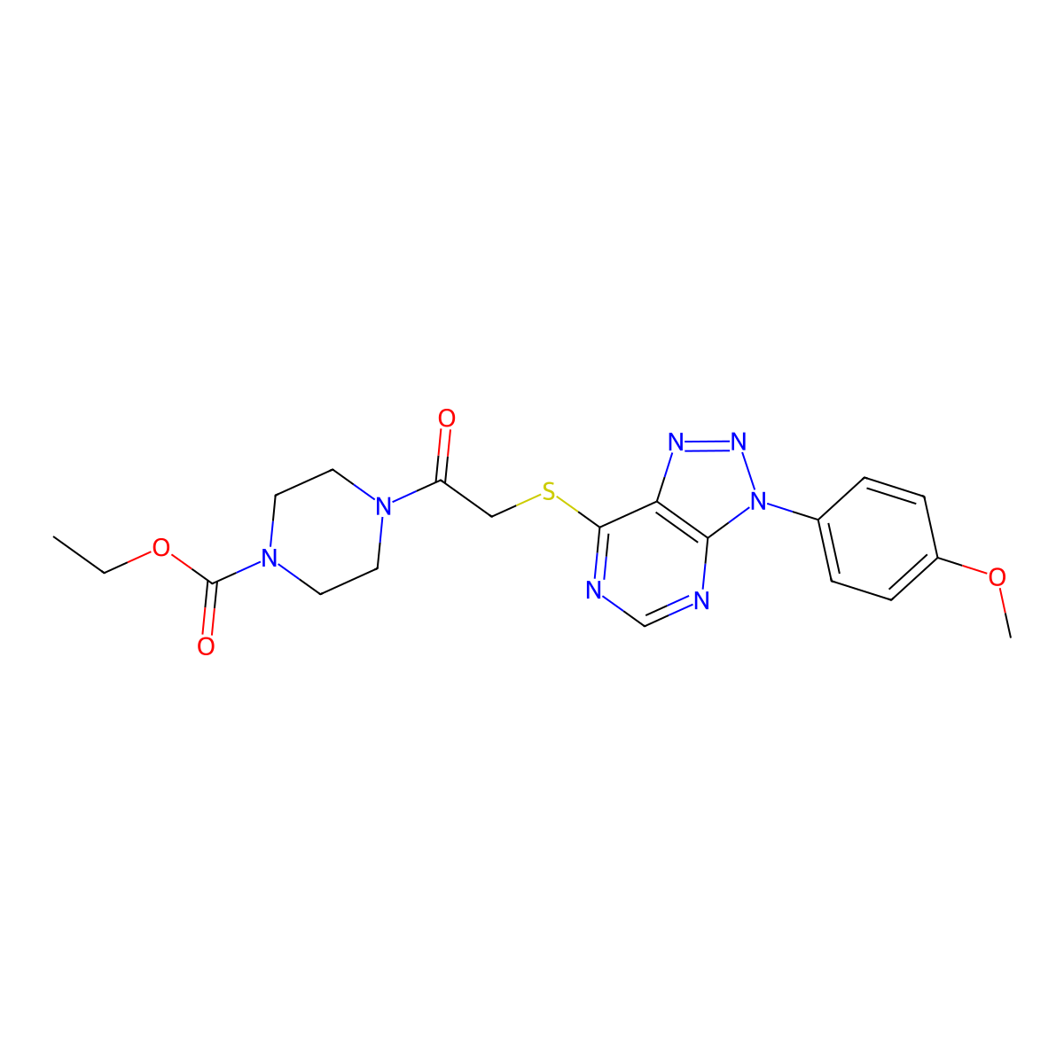 ethyl 4-(2-((3-(4-methoxyphenyl)-3H-[1,2,3]triazolo[4,5-d]pyrimidin-7-yl)thio)acetyl)piperazine-1-carboxylate molecular structure, CAS 863500-14-5
