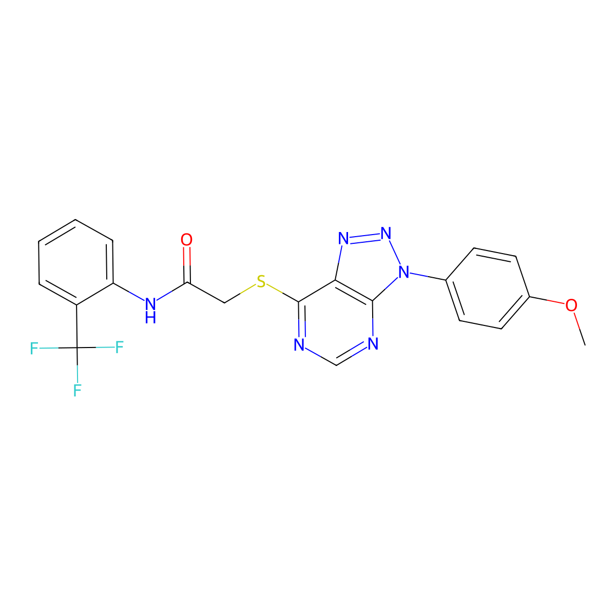 2-((3-(4-methoxyphenyl)-3H-[1,2,3]triazolo[4,5-d]pyrimidin-7-yl)thio)-N-(2-(trifluoromethyl)phenyl)acetamide molecular structure, CAS 863500-49-6