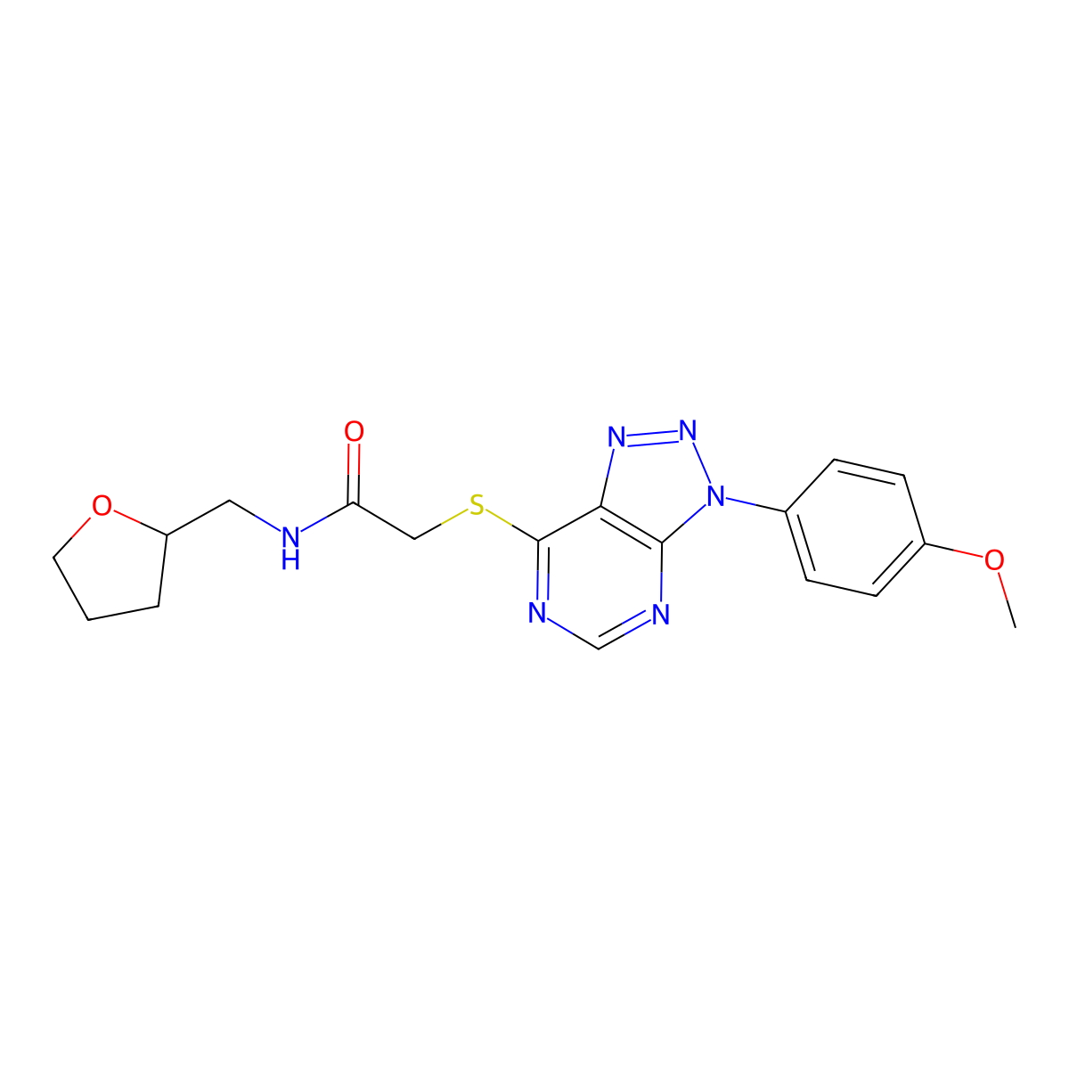 2-[[3-(4-methoxyphenyl)-7-triazolo[4,5-d]pyrimidinyl]thio]-N-(2-oxolanylmethyl)acetamide molecular structure, CAS 863500-67-8