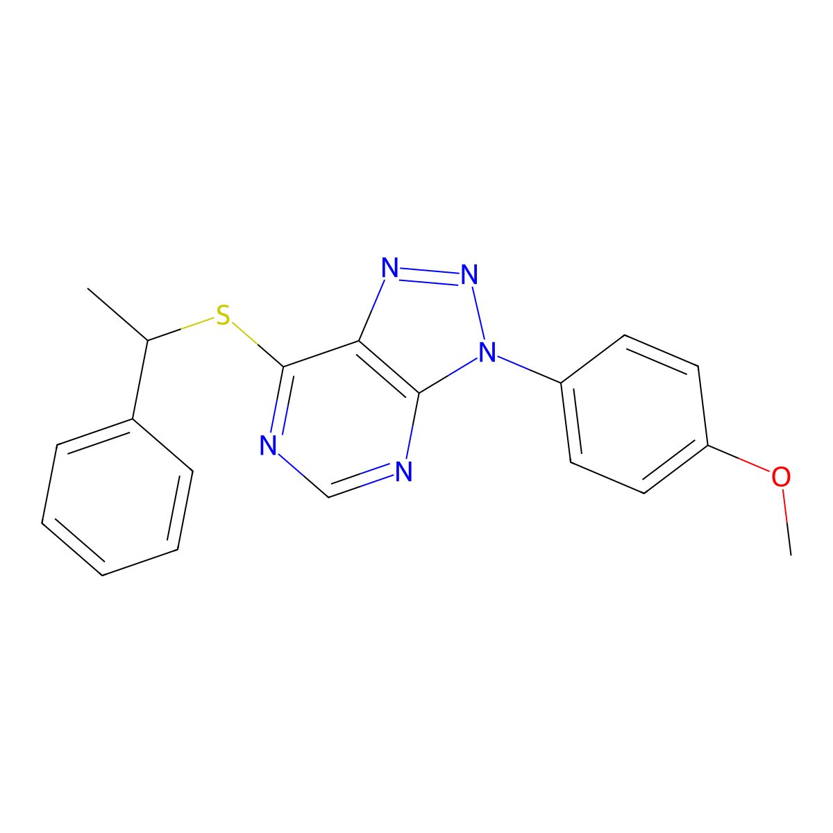 3-(4-methoxyphenyl)-7-((1-phenylethyl)thio)-3H-[1,2,3]triazolo[4,5-d]pyrimidine molecular structure, CAS 863500-75-8