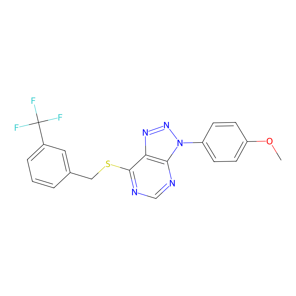 3-(4-methoxyphenyl)-7-((3-(trifluoromethyl)benzyl)thio)-3H-[1,2,3]triazolo[4,5-d]pyrimidine molecular structure, CAS 863500-84-9