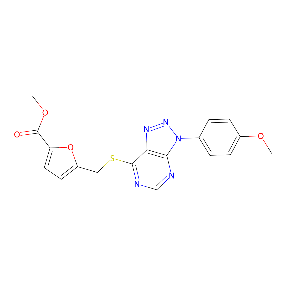 methyl 5-(((3-(4-methoxyphenyl)-3H-[1,2,3]triazolo[4,5-d]pyrimidin-7-yl)thio)methyl)furan-2-carboxylate molecular structure, CAS 863500-86-1
