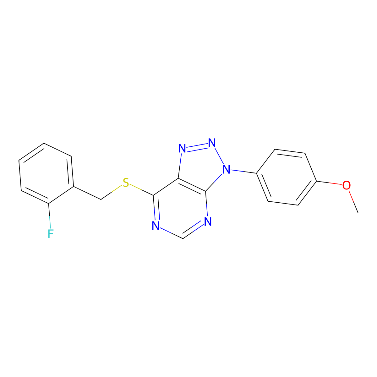 7-[(2-Fluorophenyl)methylsulfanyl]-3-(4-methoxyphenyl)triazolo[4,5-d]pyrimidine molecular structure, CAS 863500-87-2