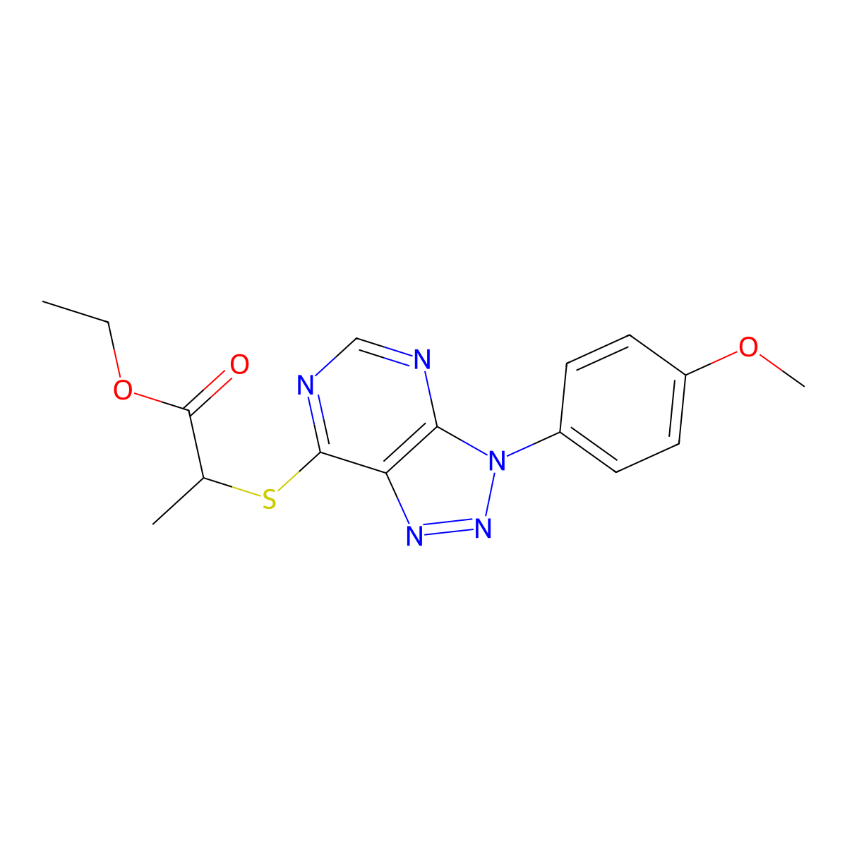 Ethyl 2-[3-(4-methoxyphenyl)triazolo[4,5-d]pyrimidin-7-yl]sulfanylpropanoate molecular structure, CAS 863500-91-8