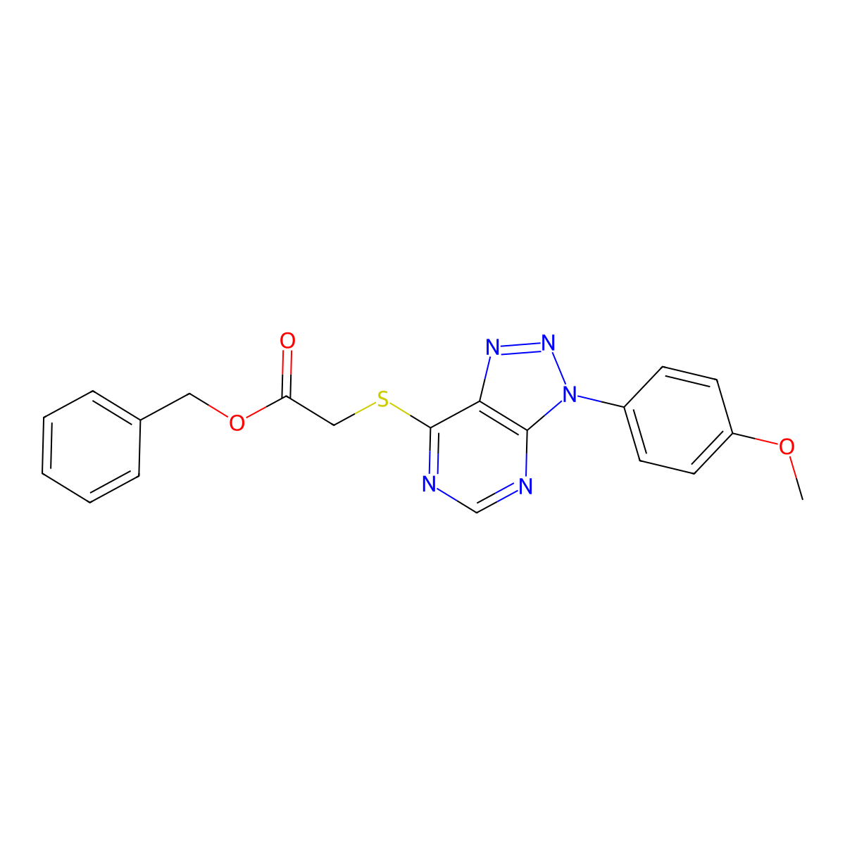 Benzyl 2-[3-(4-methoxyphenyl)triazolo[4,5-d]pyrimidin-7-yl]sulfanylacetate molecular structure, CAS 863500-95-2