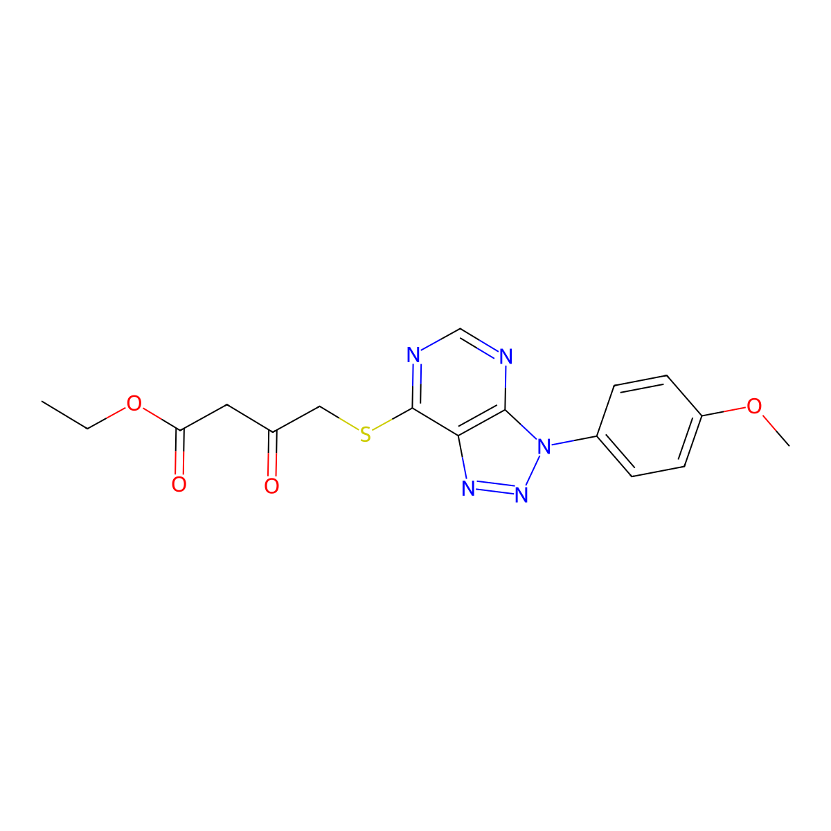 Ethyl 4-[3-(4-methoxyphenyl)triazolo[4,5-d]pyrimidin-7-yl]sulfanyl-3-oxobutanoate molecular structure, CAS 863500-99-6