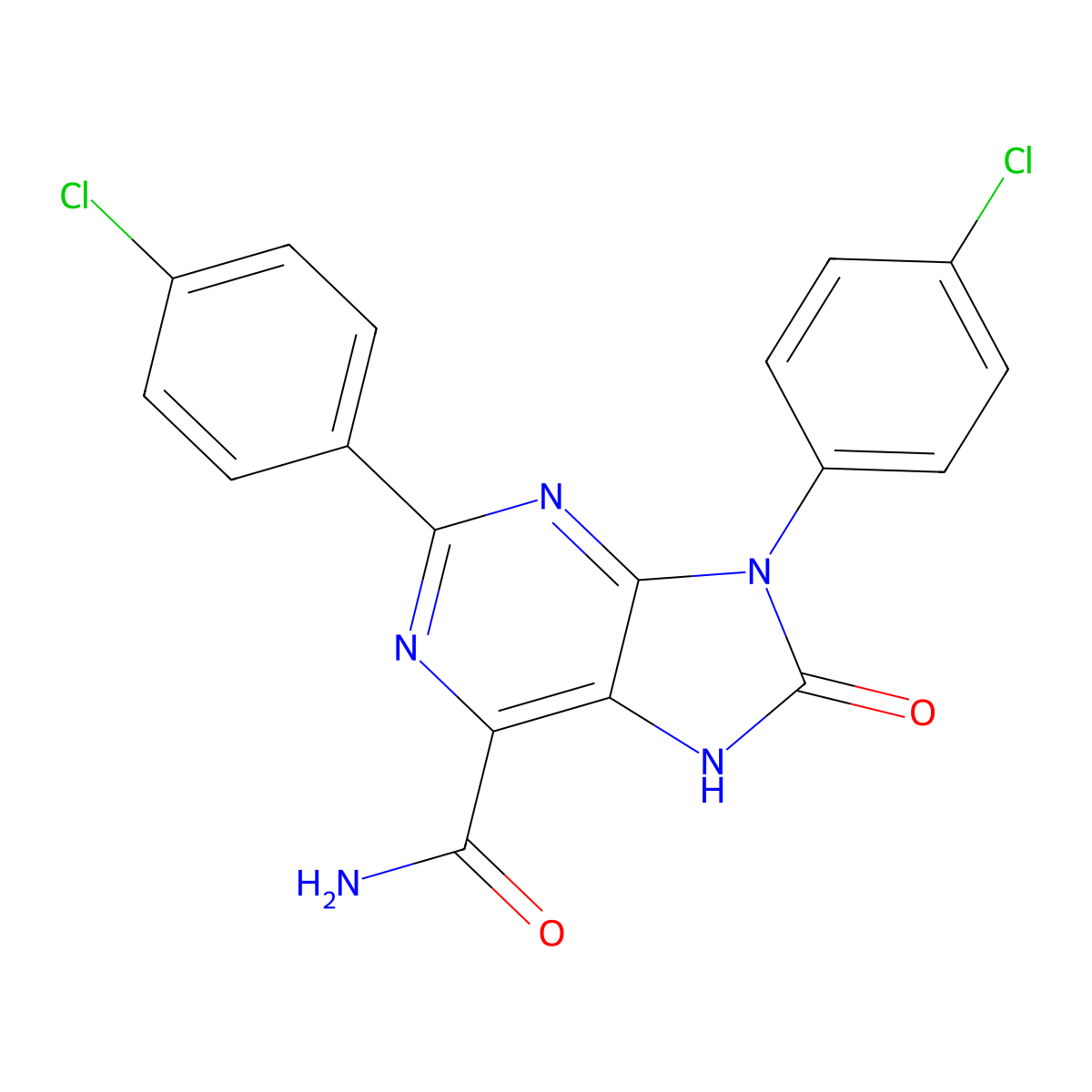 2,9-bis(4-chlorophenyl)-8-oxo-8,9-dihydro-7H-purine-6-carboxamide molecular structure, CAS 863501-35-3