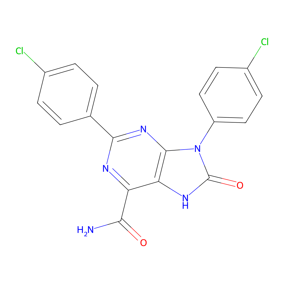 2,9-bis(4-chlorophenyl)-8-oxo-8,9-dihydro-7H-purine-6-carboxamide molecular structure, CAS 863501-35-3