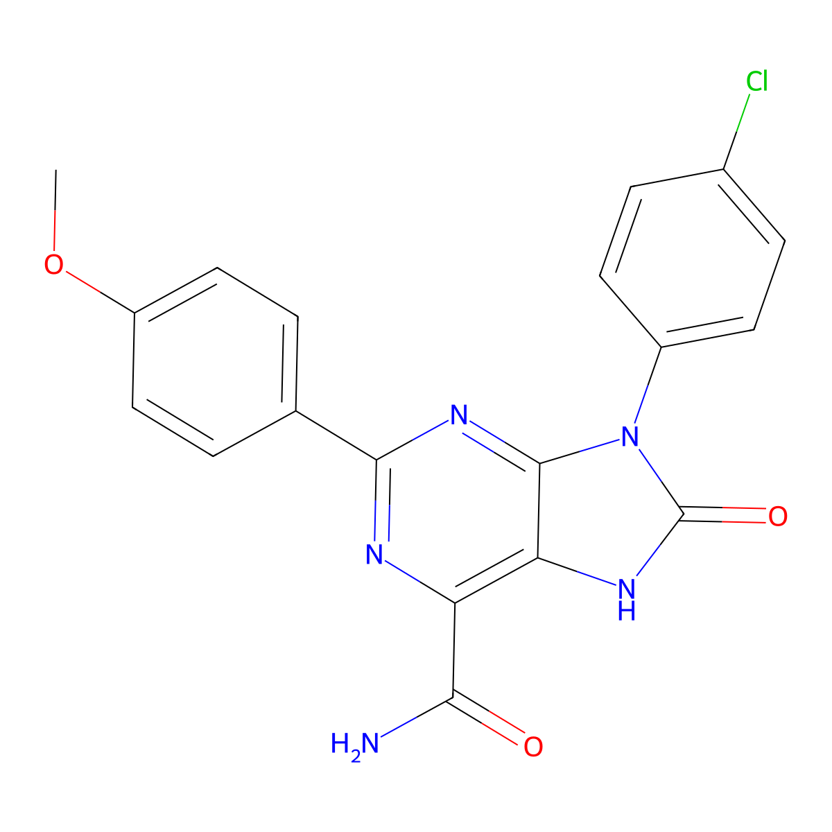 9-(4-chlorophenyl)-2-(4-methoxyphenyl)-8-oxo-8,9-dihydro-7H-purine-6-carboxamide molecular structure, CAS 863501-38-6