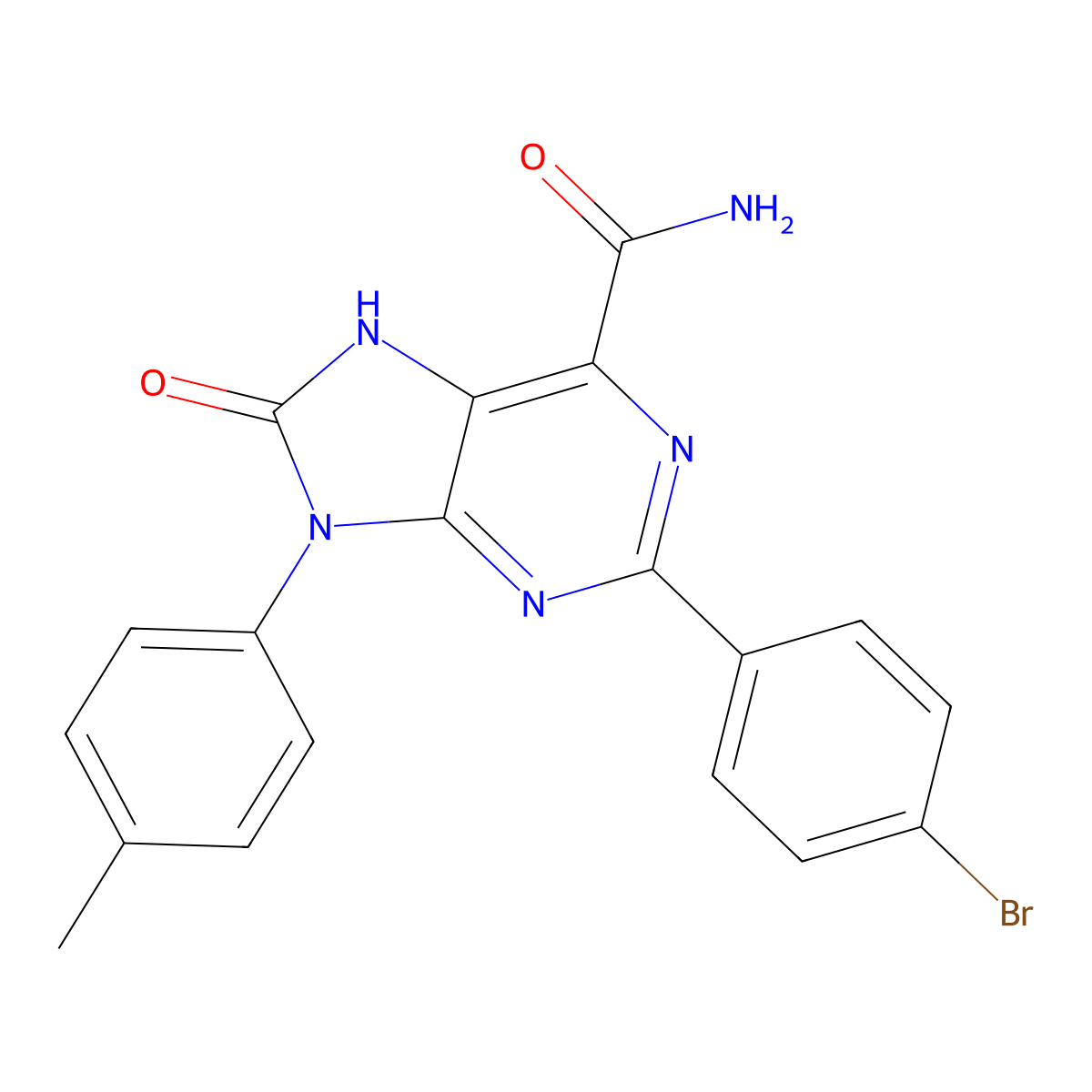 2-(4-bromophenyl)-8-oxo-9-(p-tolyl)-8,9-dihydro-7H-purine-6-carboxamide molecular structure, CAS 863501-99-9