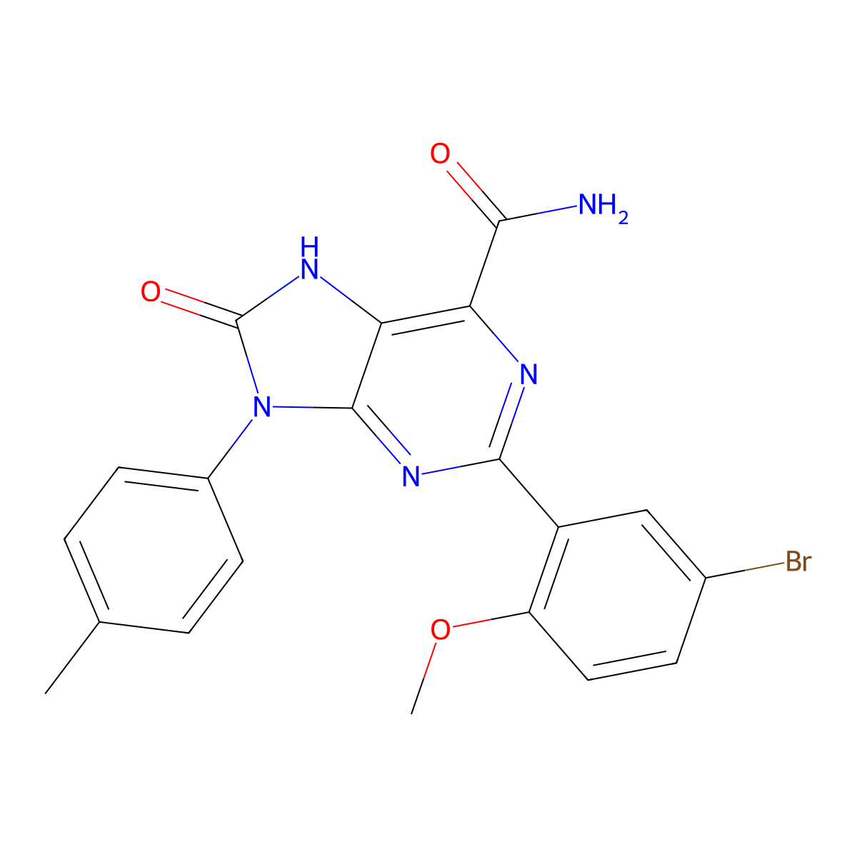 2-(5-bromo-2-methoxyphenyl)-8-oxo-9-(p-tolyl)-8,9-dihydro-7H-purine-6-carboxamide molecular structure, CAS 863502-07-2