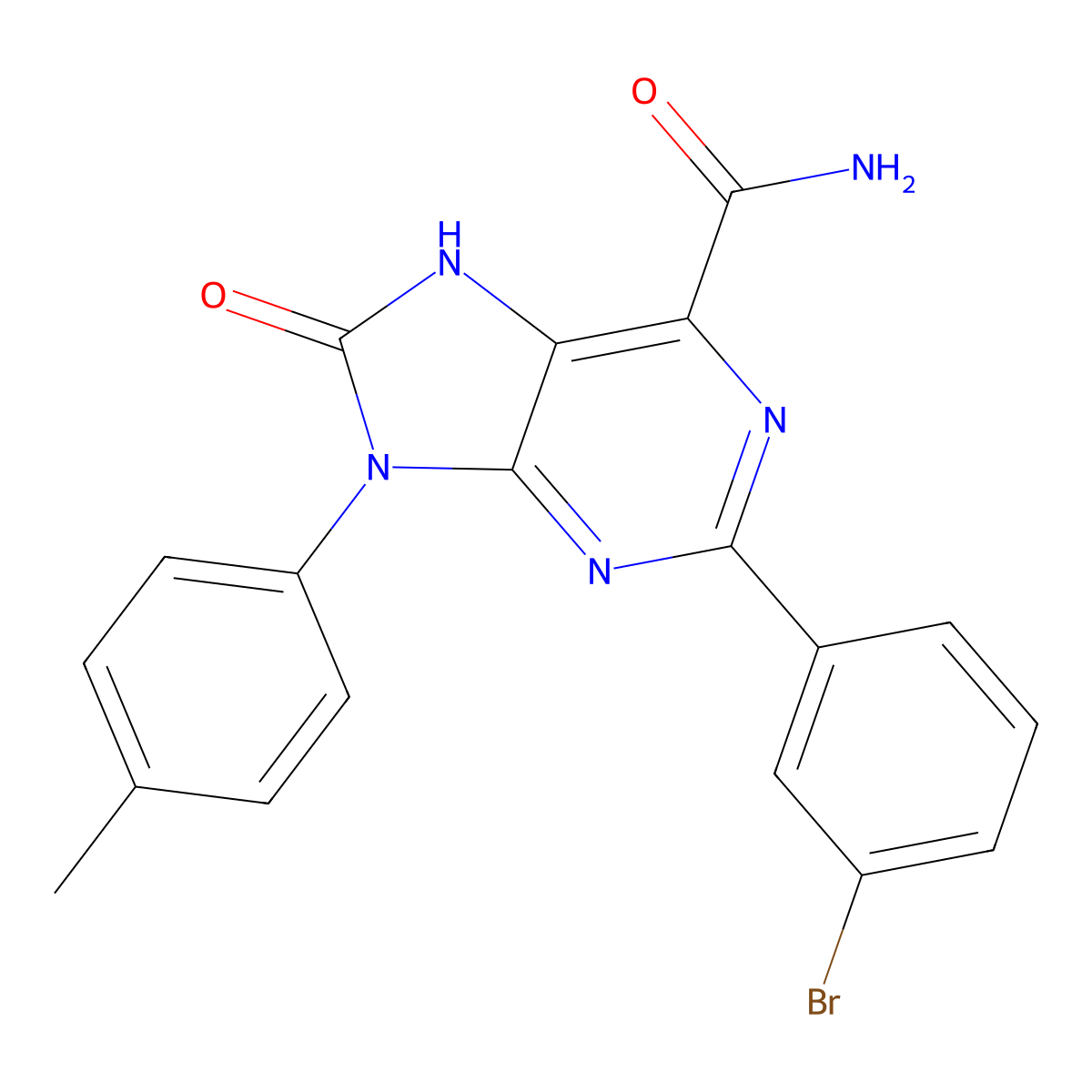 2-(3-bromophenyl)-9-(4-methylphenyl)-8-oxo-8,9-dihydro-7H-purine-6-carboxamide molecular structure, CAS 863502-09-4