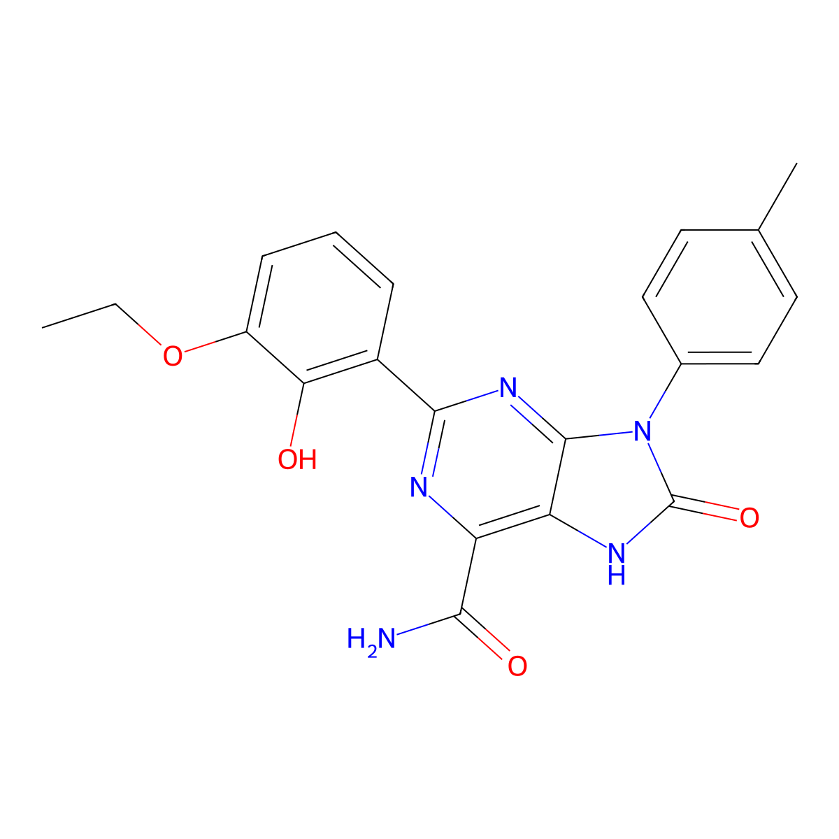 2-(3-ethoxy-2-hydroxyphenyl)-9-(4-methylphenyl)-8-oxo-8,9-dihydro-7H-purine-6-carboxamide molecular structure, CAS 863502-18-5