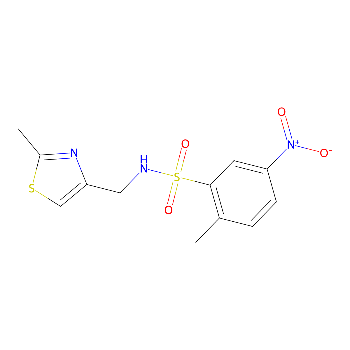 2-methyl-N-((2-methylthiazol-4-yl)methyl)-5-nitrobenzenesulfonamide molecular structure, CAS 863510-90-1
