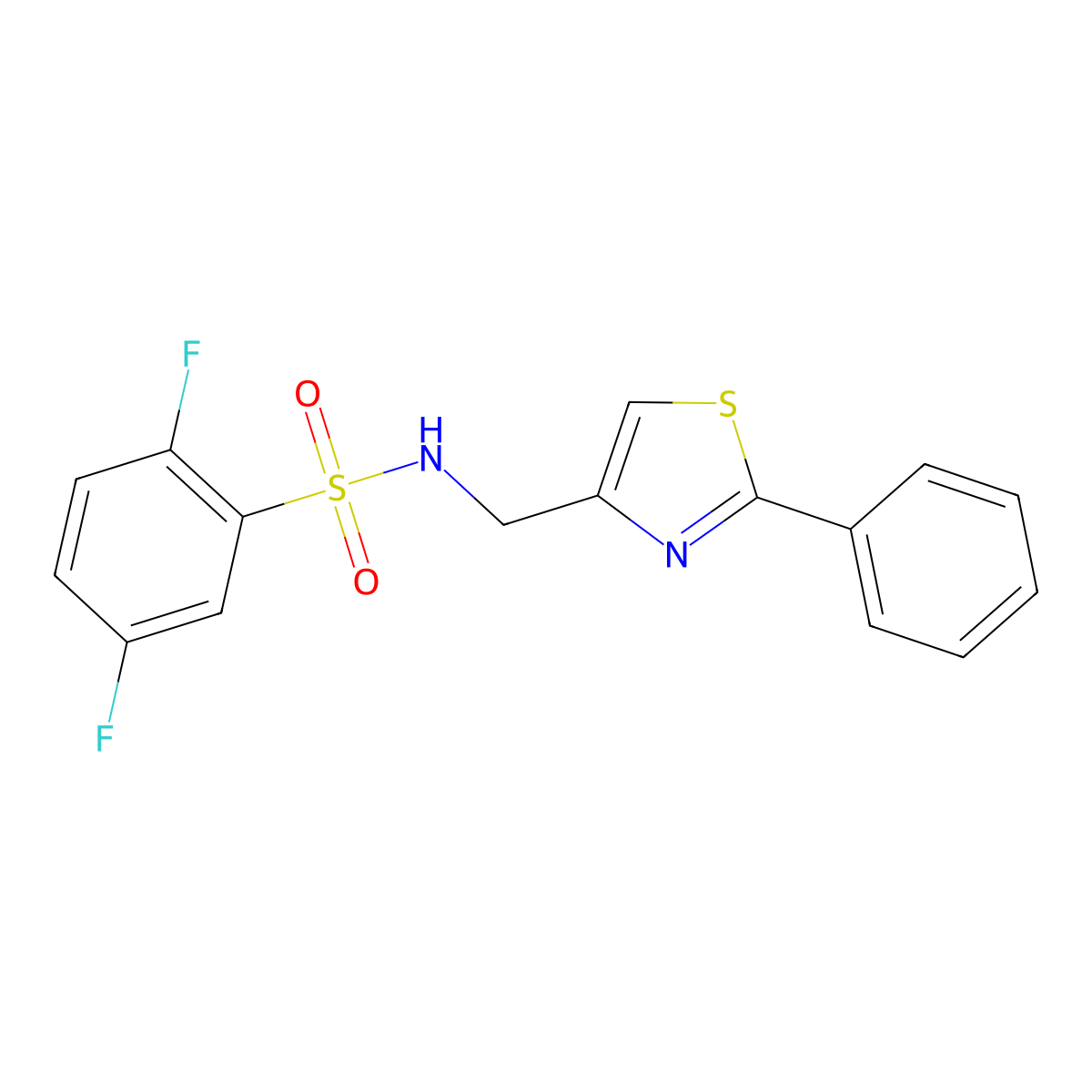 2,5-difluoro-N-[(2-phenyl-1,3-thiazol-4-yl)methyl]benzene-1-sulfonamide molecular structure, CAS 863510-93-4