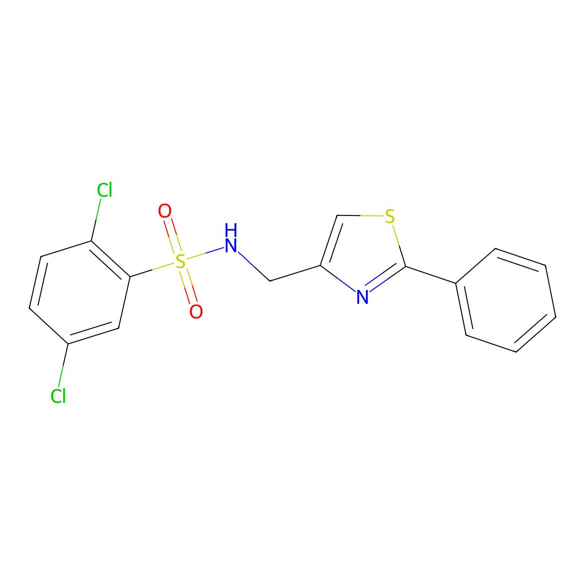 2,5-dichloro-N-((2-phenylthiazol-4-yl)methyl)benzenesulfonamide molecular structure, CAS 863510-97-8