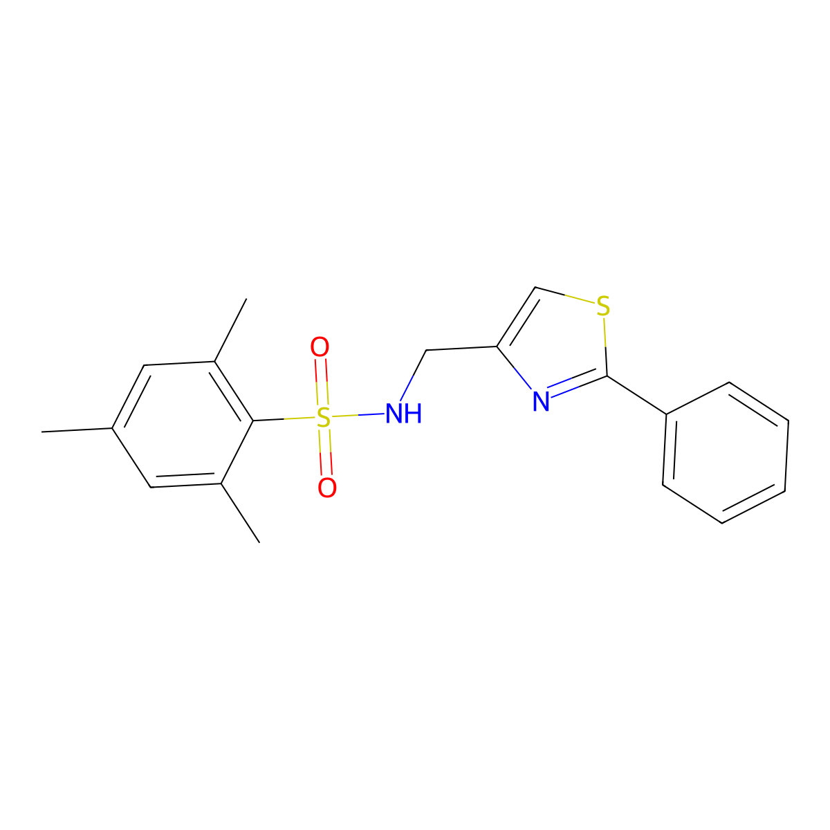 2,4,6-trimethyl-N-[(2-phenyl-1,3-thiazol-4-yl)methyl]benzene-1-sulfonamide molecular structure, CAS 863510-99-0