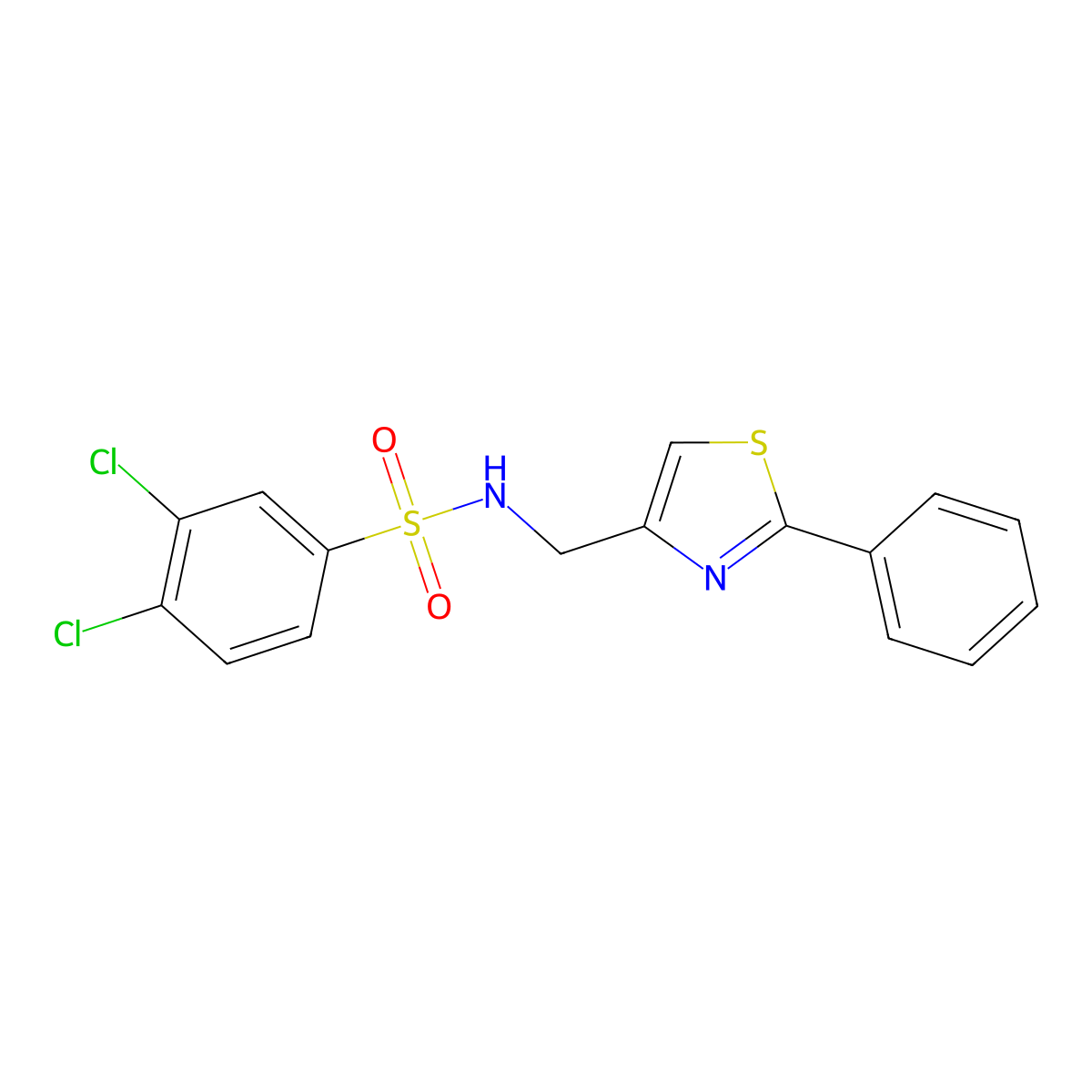 3,4-dichloro-N-((2-phenylthiazol-4-yl)methyl)benzenesulfonamide molecular structure, CAS 863511-06-2