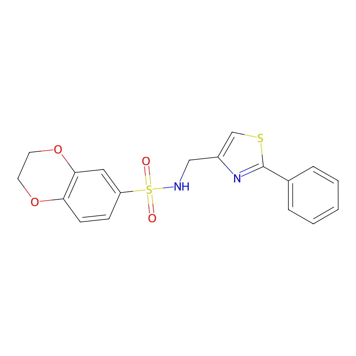N-[(2-phenyl-1,3-thiazol-4-yl)methyl]-2,3-dihydro-1,4-benzodioxine-6-sulfonamide molecular structure, CAS 863511-12-0