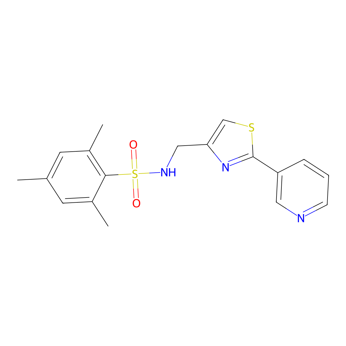 2,4,6-trimethyl-N-{[2-(pyridin-3-yl)-1,3-thiazol-4-yl]methyl}benzene-1-sulfonamide molecular structure, CAS 863511-18-6