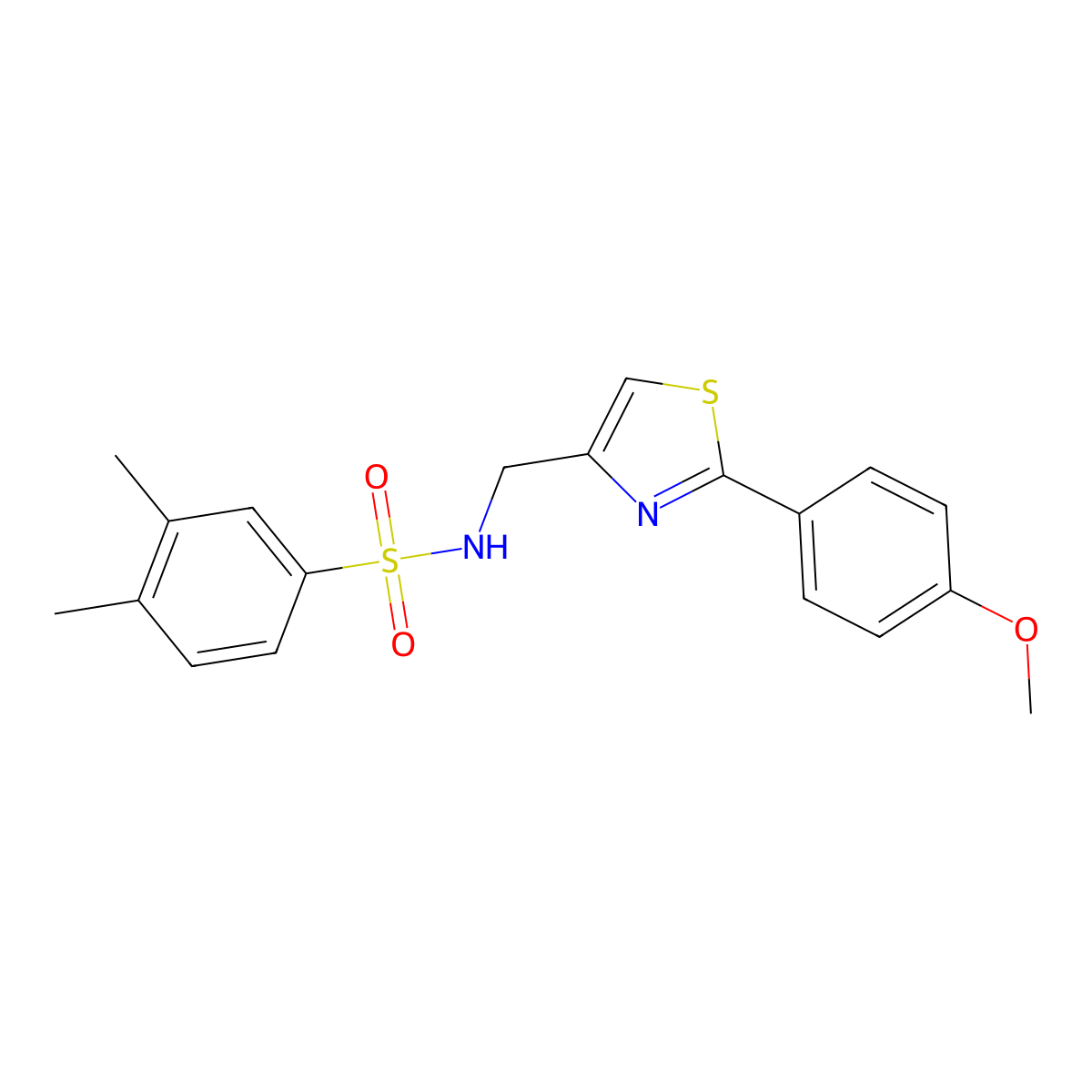N-{[2-(4-methoxyphenyl)-1,3-thiazol-4-yl]methyl}-3,4-dimethylbenzene-1-sulfonamide molecular structure, CAS 863511-29-9