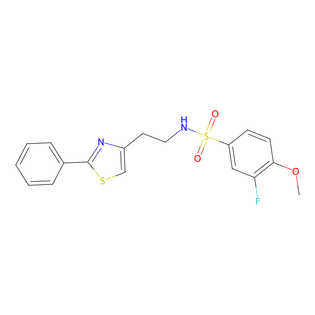 3-fluoro-4-methoxy-N-(2-(2-phenylthiazol-4-yl)ethyl)benzenesulfonamide molecular structure, CAS 863511-64-2