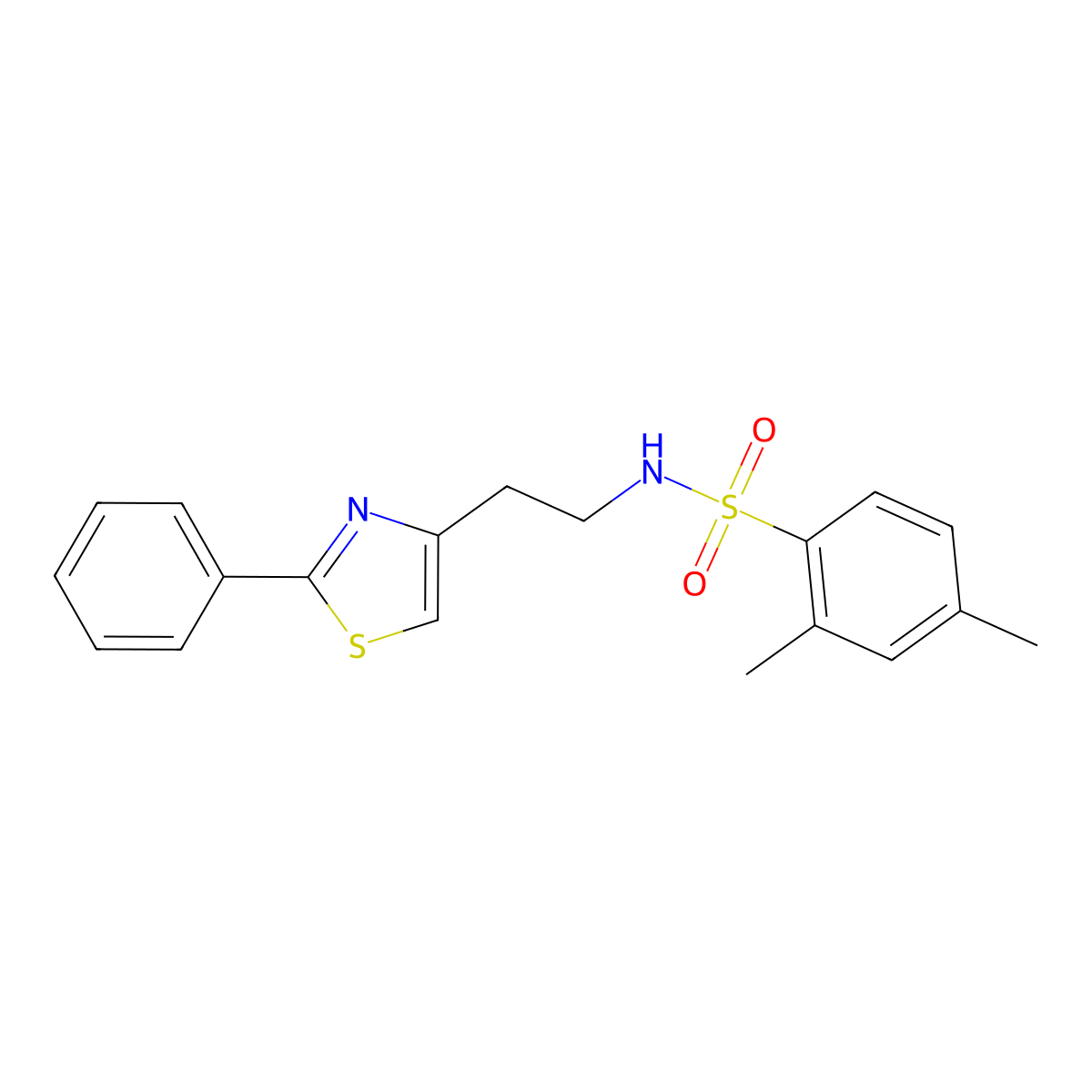 2,4-dimethyl-N-(2-(2-phenylthiazol-4-yl)ethyl)benzenesulfonamide molecular structure, CAS 863511-66-4