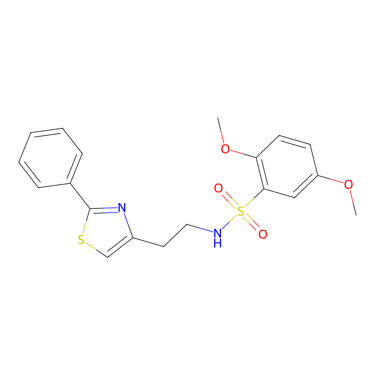 2,5-dimethoxy-N-(2-(2-phenylthiazol-4-yl)ethyl)benzenesulfonamide molecular structure, CAS 863511-81-3