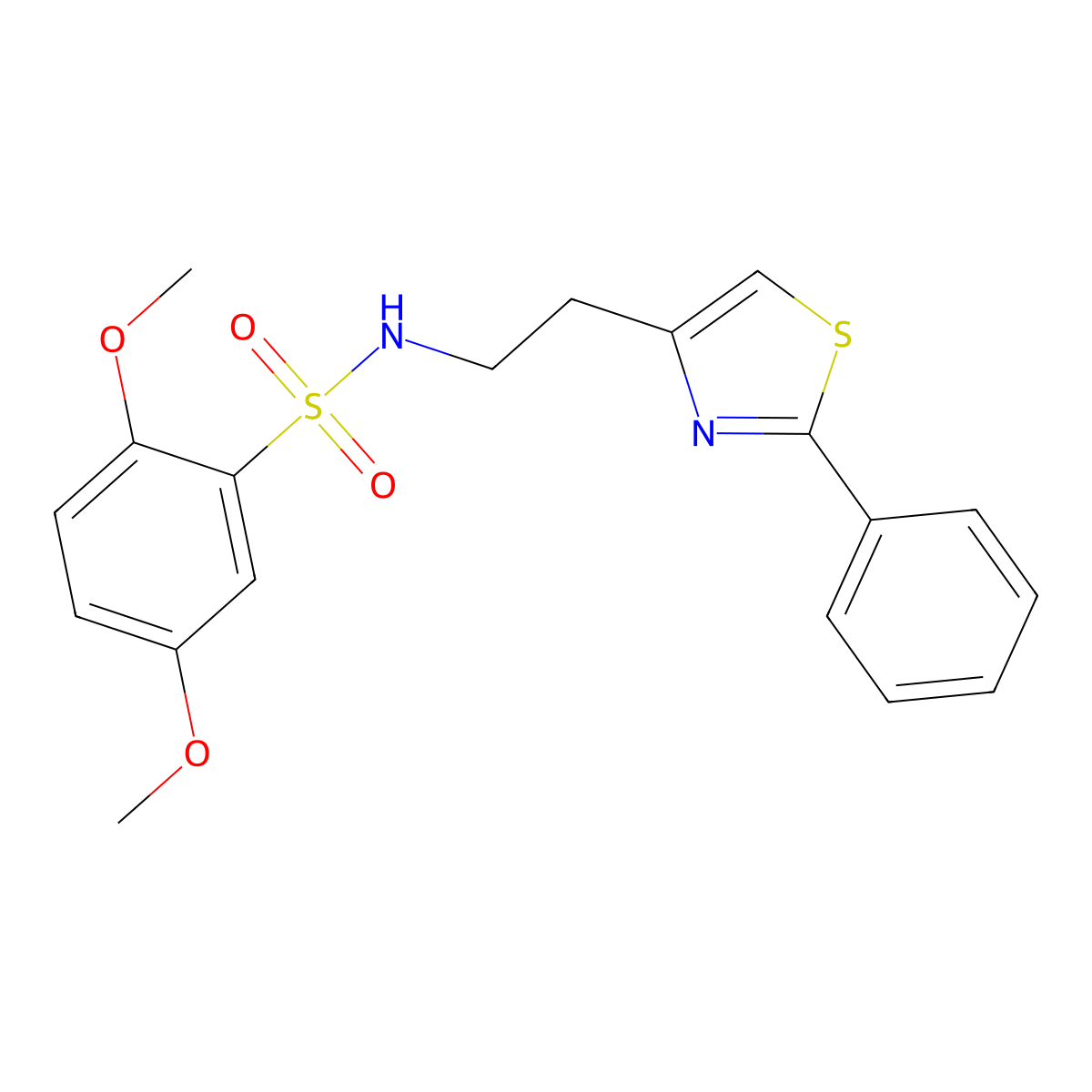 2,5-dimethoxy-N-(2-(2-phenylthiazol-4-yl)ethyl)benzenesulfonamide molecular structure, CAS 863511-81-3