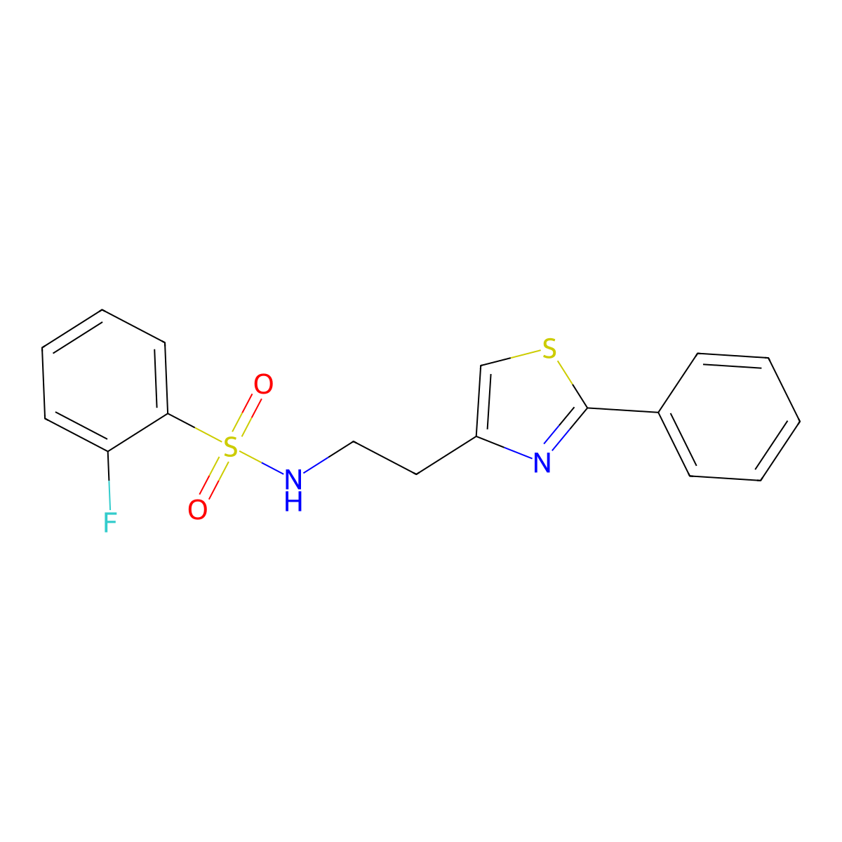 2-fluoro-N-(2-(2-phenylthiazol-4-yl)ethyl)benzenesulfonamide molecular structure, CAS 863511-84-6