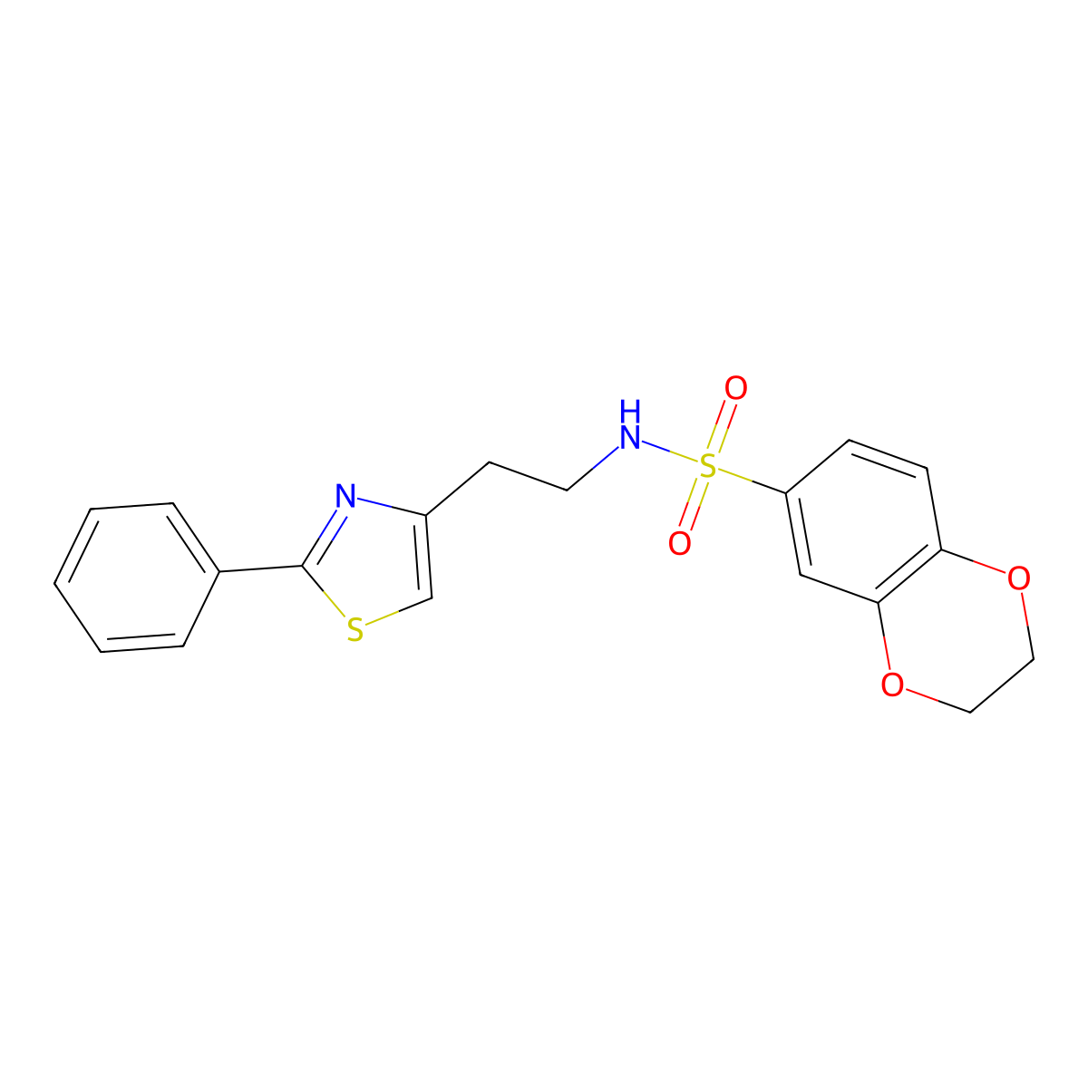 N-[2-(2-phenyl-1,3-thiazol-4-yl)ethyl]-2,3-dihydro-1,4-benzodioxine-6-sulfonamide molecular structure, CAS 863511-85-7