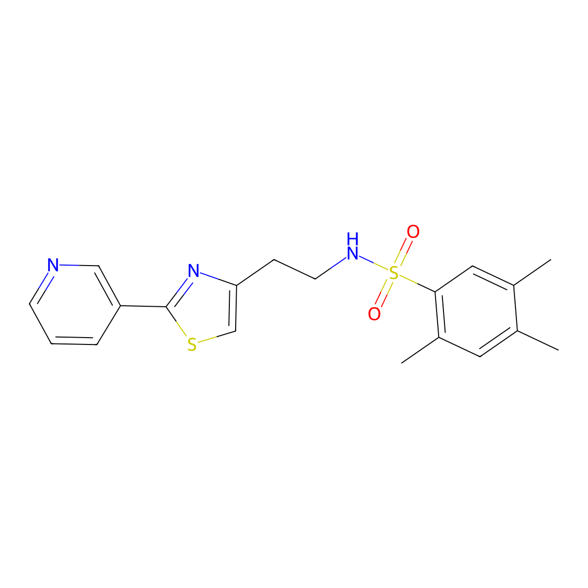 2,4,5-trimethyl-N-(2-(2-(pyridin-3-yl)thiazol-4-yl)ethyl)benzenesulfonamide molecular structure, CAS 863511-87-9