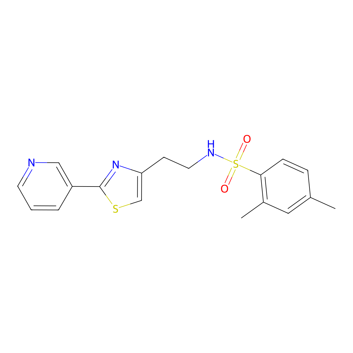 2,4-dimethyl-N-(2-(2-(pyridin-3-yl)thiazol-4-yl)ethyl)benzenesulfonamide molecular structure, CAS 863511-88-0