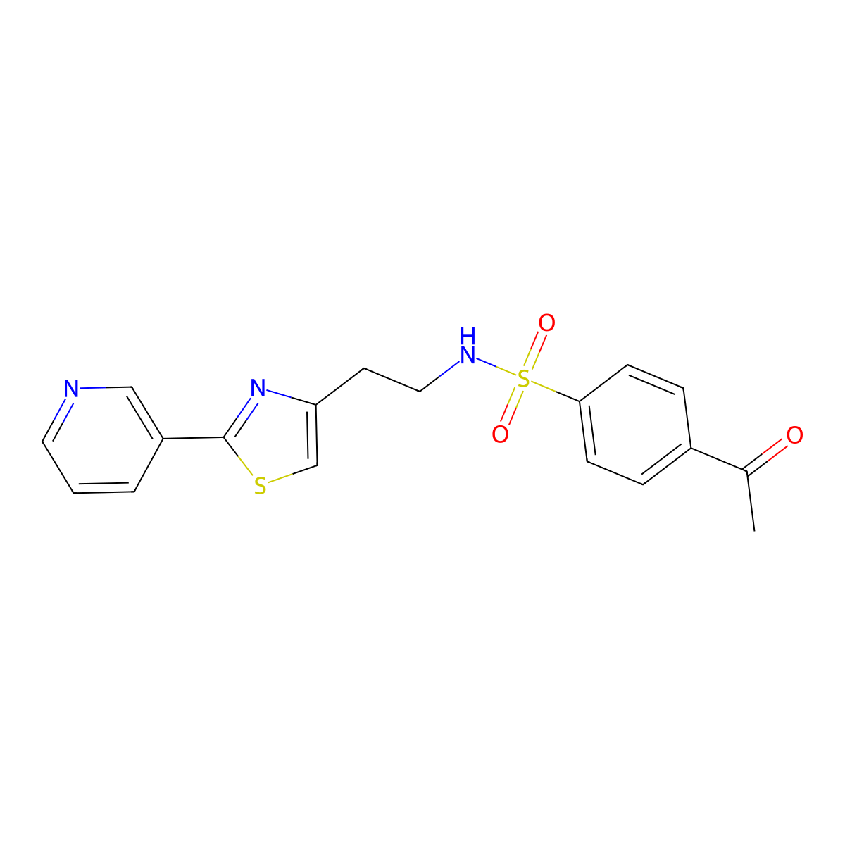 4-acetyl-N-(2-(2-(pyridin-3-yl)thiazol-4-yl)ethyl)benzenesulfonamide molecular structure, CAS 863511-89-1