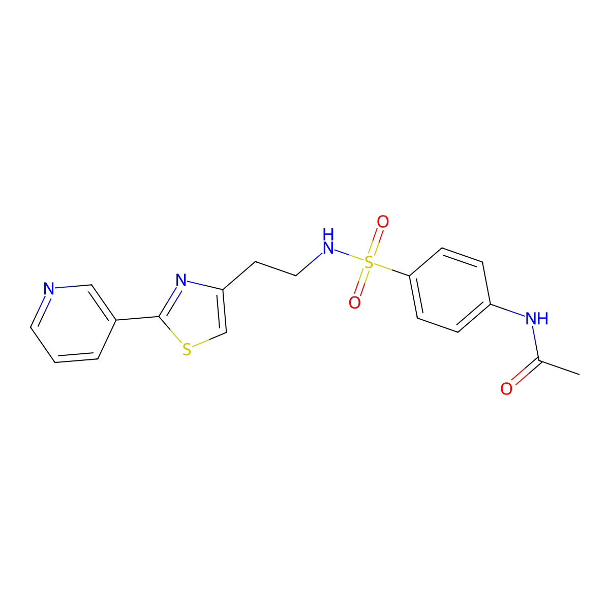 N-[4-({2-[2-(pyridin-3-yl)-1,3-thiazol-4-yl]ethyl}sulfamoyl)phenyl]acetamide molecular structure, CAS 863511-90-4