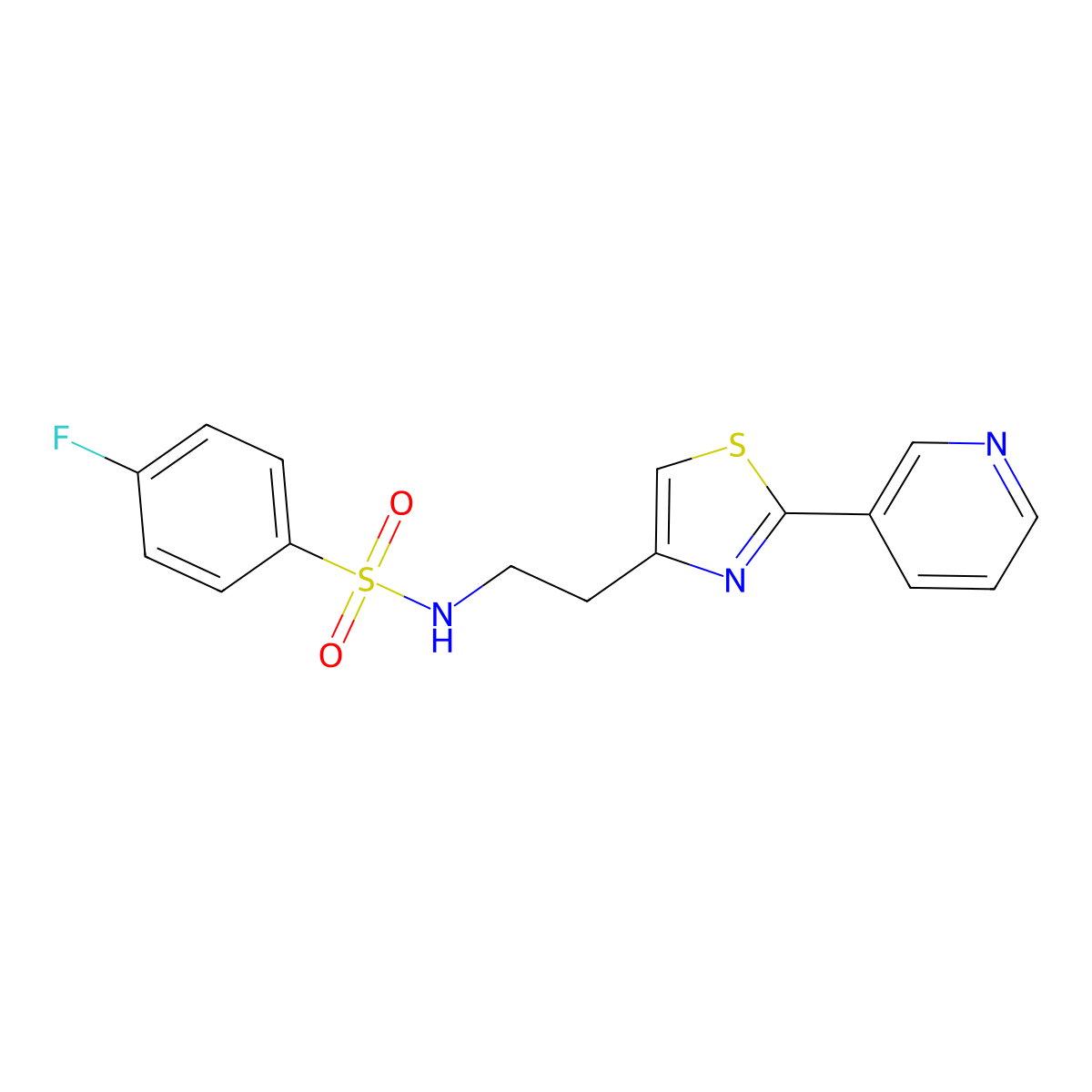 4-fluoro-N-(2-(2-(pyridin-3-yl)thiazol-4-yl)ethyl)benzenesulfonamide molecular structure, CAS 863511-95-9