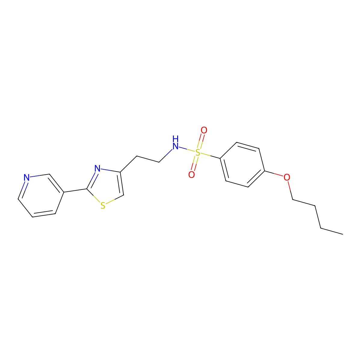 4-butoxy-N-(2-(2-(pyridin-3-yl)thiazol-4-yl)ethyl)benzenesulfonamide molecular structure, CAS 863512-06-5